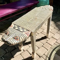 1950’s Mid Century Folk Art Double Headed Tiger Bench: 41”W x 11.5”D x 20.5”H 