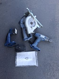 Cordless power tools saw, drill, light