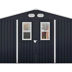 New in Box 8 ft. W x 10 ft. D Metal Shed with Lockable Doors, 4 Daylight Windows in Dark Gray