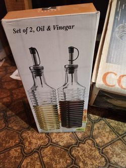 Glass Oil & Vinegar Bottle Set of 2, Salt & Pepper Shakers, and Punch Set!