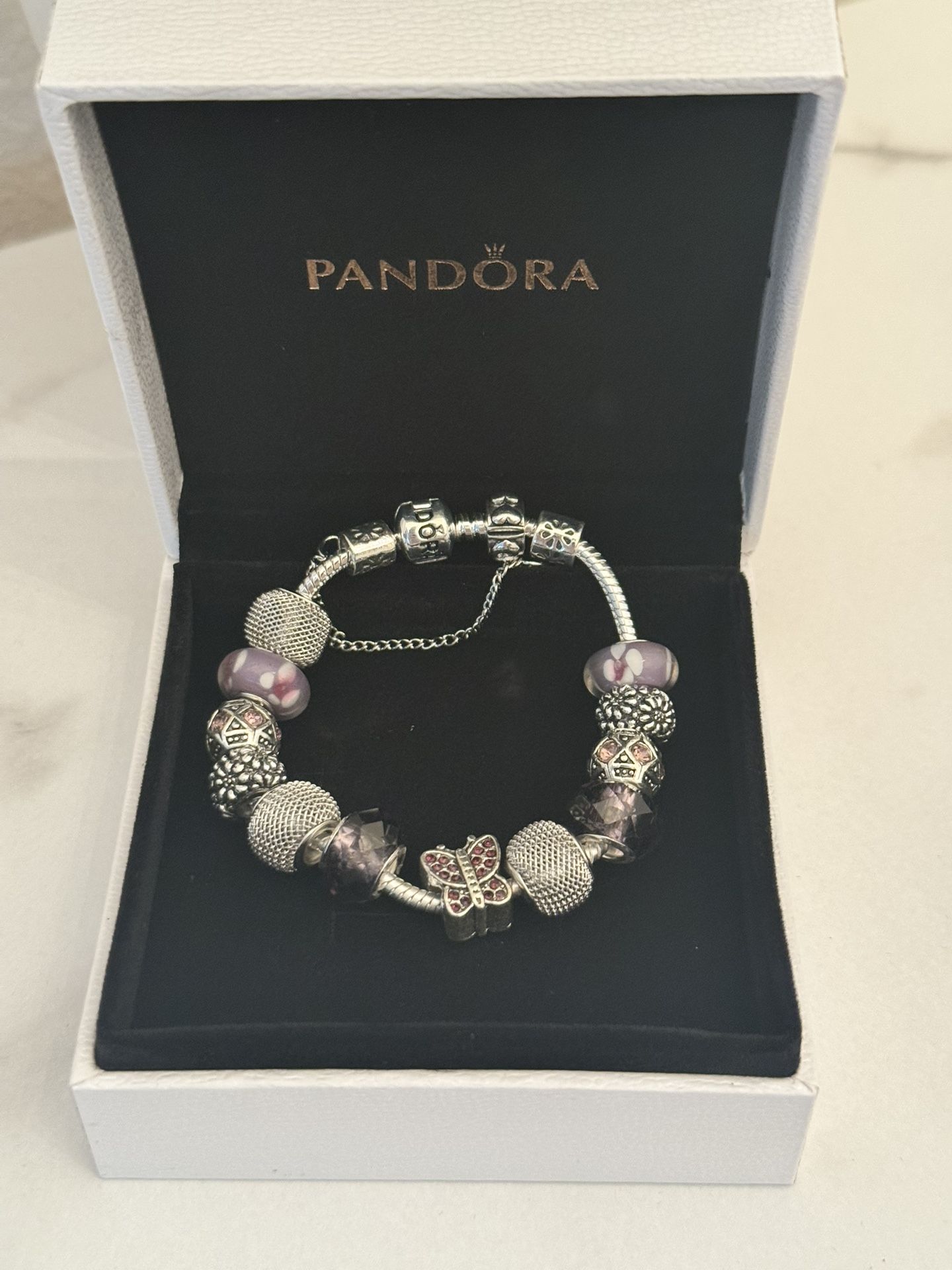 Pandora Purple Butterfly Bracelet With Charms