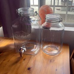 Glass 2 Gallon Drink Dispenser With Glass Clamp Lid And 1 Gallon Glass Container With Clamp Lid