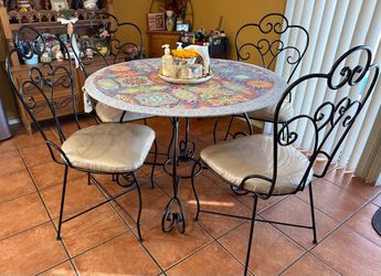 Wrought Iron glass top table & chairs