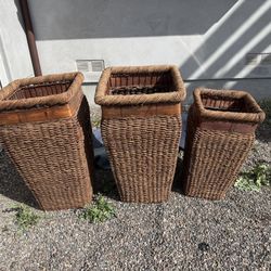 Early 20th Century Primitive Tall Hand Woven Woven Flower Basket