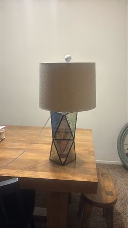 Geometric Glass Table Lamp with Linen Shade