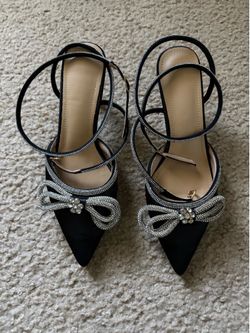 Black satin heels