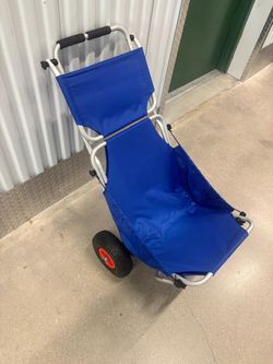 2-in-1 folding beach chair cart designed to transport outdoor gear and double as a seat… sells for $190  Asking $75