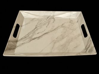 Marble Print Rectangle Melamine Handled Tray