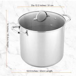 GreatChef Stock Pot Stainless Steel 20 Quart with Tempered Glass Lid