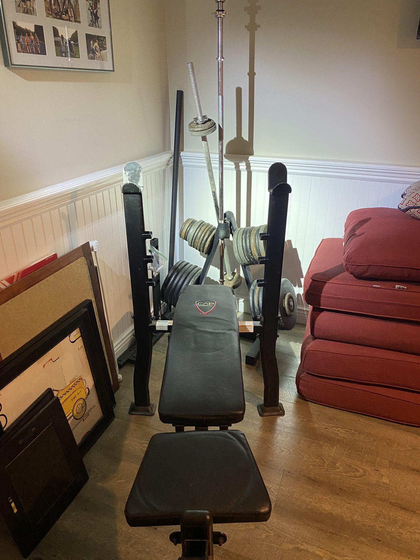 Bench And Bar With 330 Pounds Of Weights 