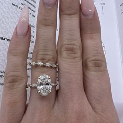 3.35 CTW Oval Diamond Engagement Ring Wedding Band Set Lab 