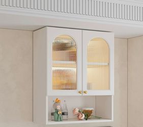 White Wall Cabinet with Glass Doors