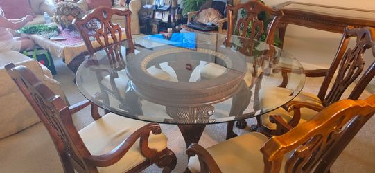 Round Glass with Base Table and 5 Chairs
