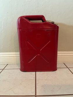 Vintage BLITZ 5 Gallon Metal Red Gas Can Container. Pre Owned w/ Patina.