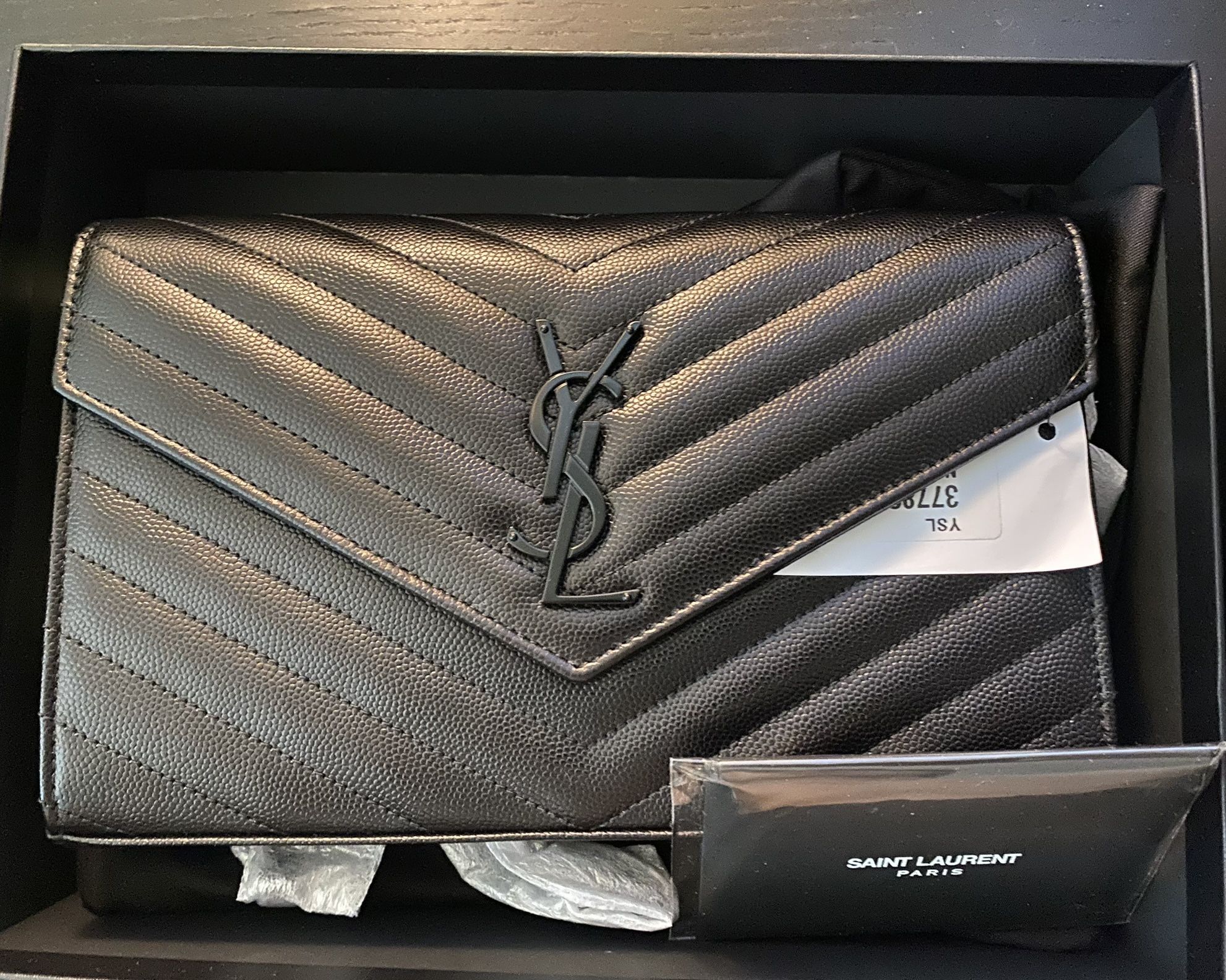 YSL Saint Laurent Monogramme Grain de Poudre Leather Wallet on Chain Purse