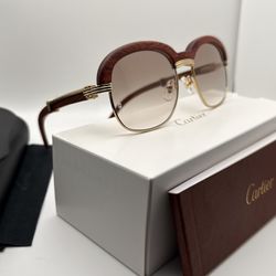 Cartier Gold/Brown Malmasion Buffs Vintage Wood Buffalo Horn Wires Glasses PRICE FIRM 