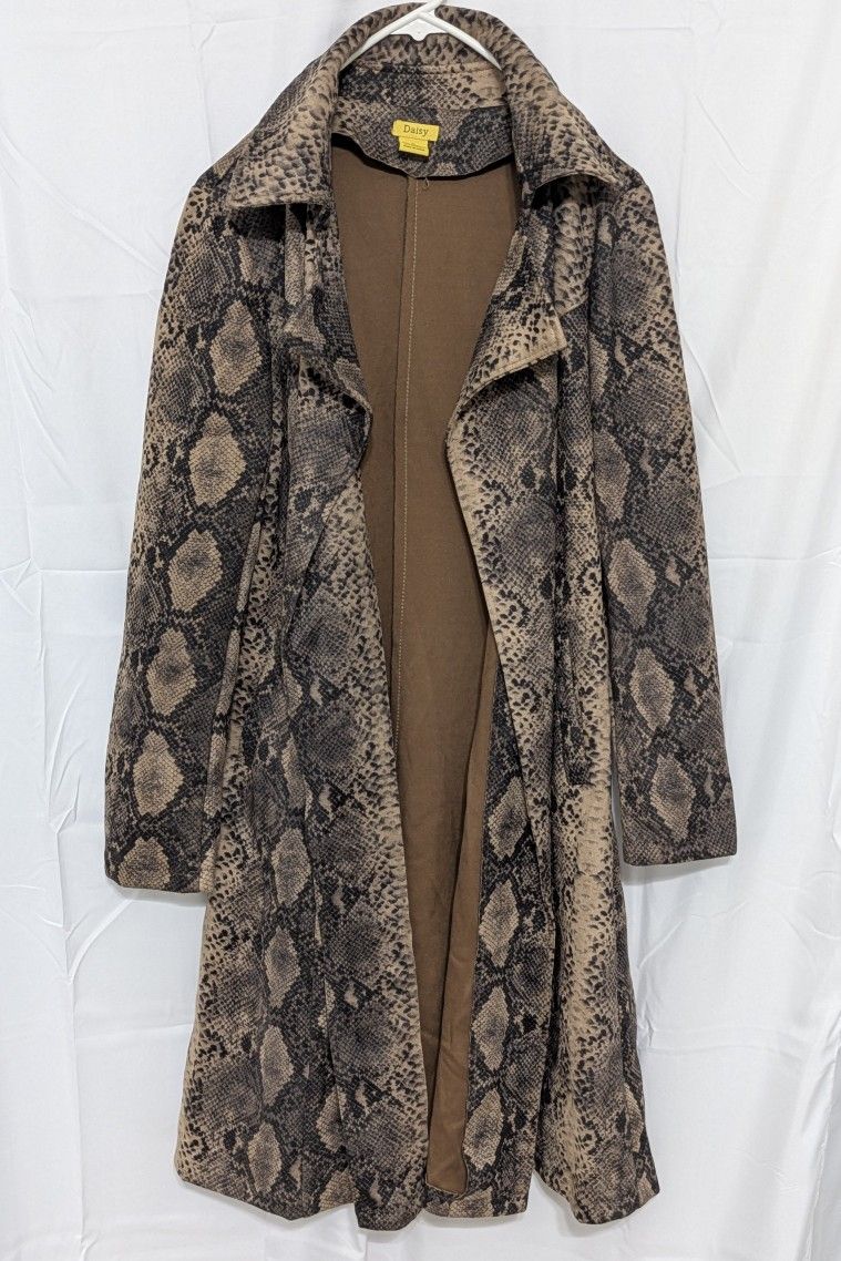 Daisy Faux Suede Snake Skin Print Trench Coat - Size Medium