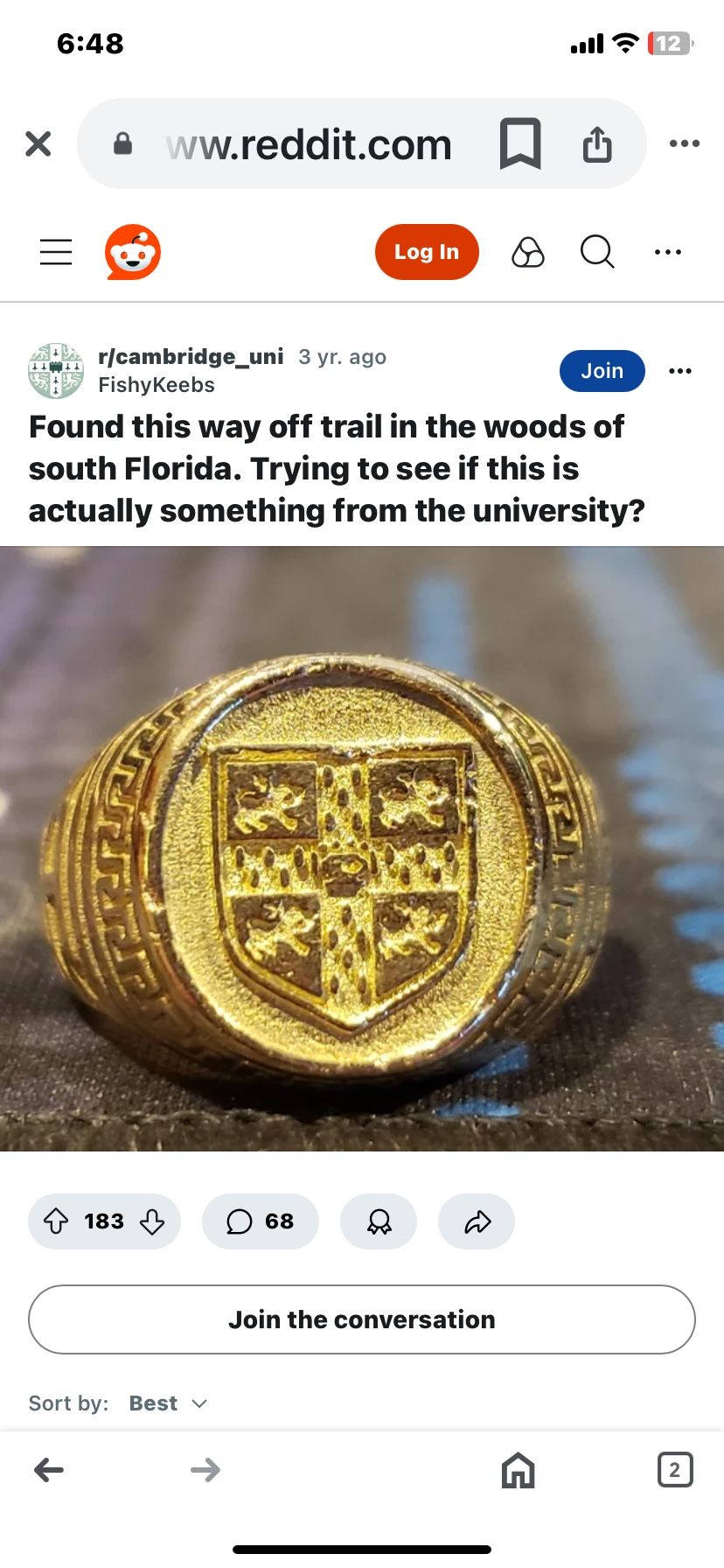 18k Gold Cambridge University Crescent Ring