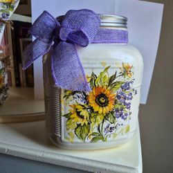 Hand designed decoupaged LARGE  jar with lid