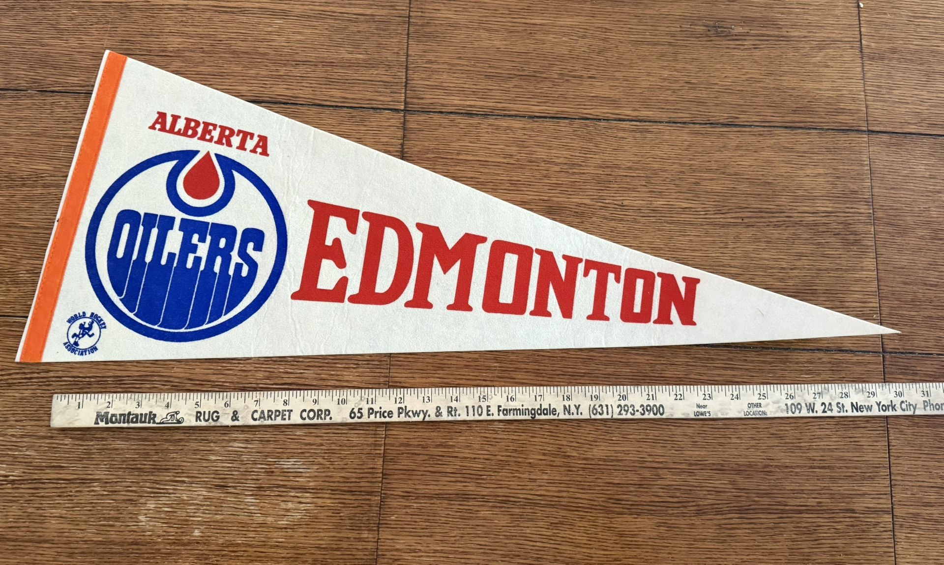 EARLY 1970'S 1972/73 ALBERTA EDMONTON OILERS WHA HOCKEY PENNANT FLAG SHARP!! RARE