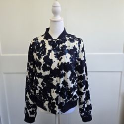 Banana Republic Womens Medium Floral Bomber Jacket in Blue and White 