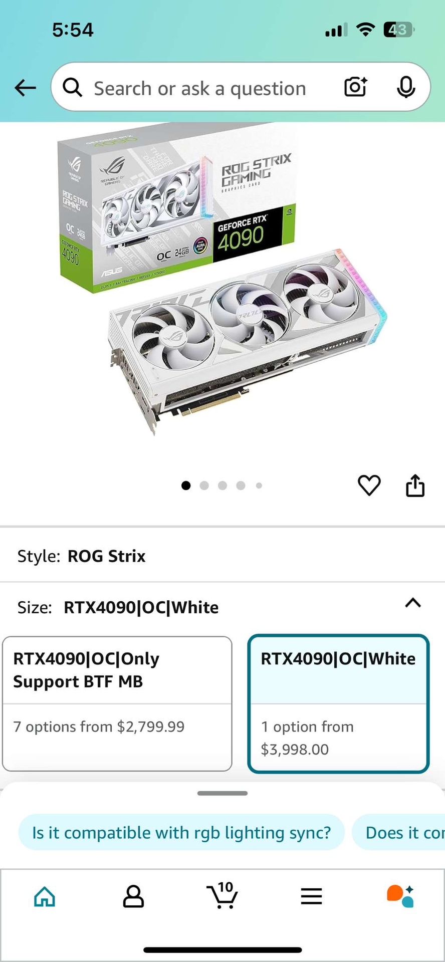White ROG STRIX 4090 oc Edition Gpu / Ryzen 7 7800x3d CPU High End Pc Set Up