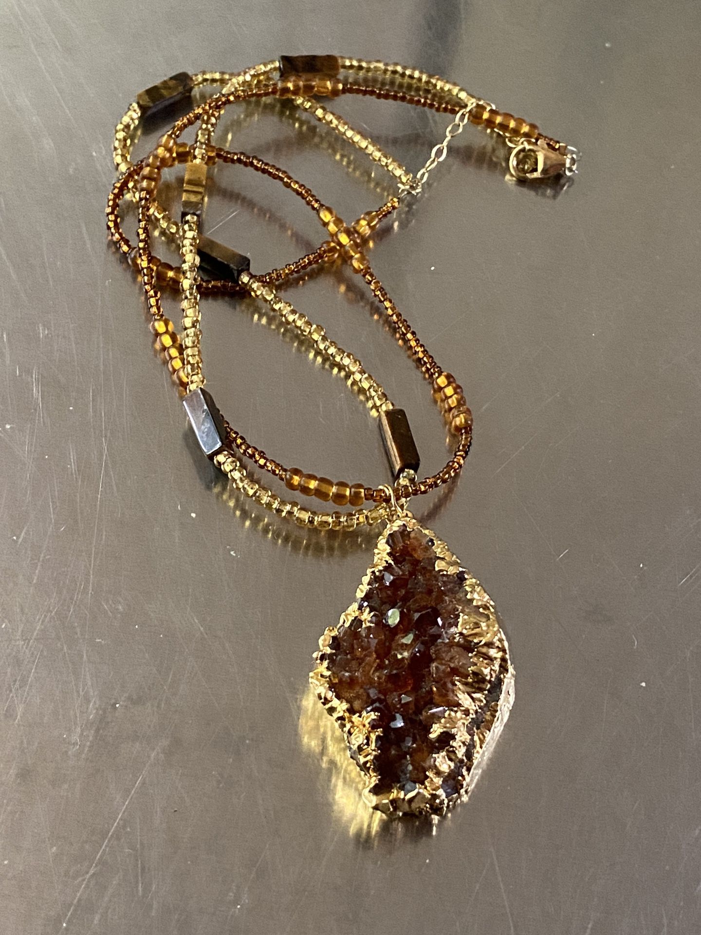 Beautiful Crystal Amber Necklace 15” long