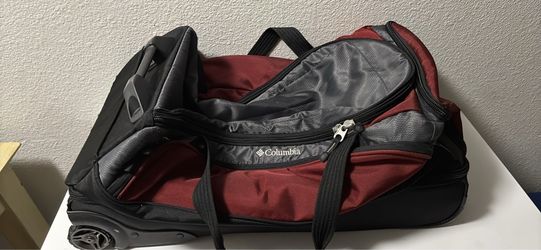 Columbia Wheeled Duffel Bag / Rolling Luggage - Red & Gray