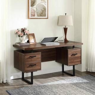 59 in. W Rectangular Brown Wood 3 Drawer Computer Desk
