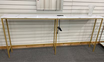 Gold Sofa Console Faux Marble w Charging USB Ports