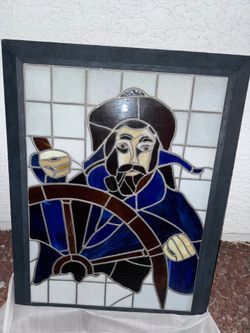 Pirate Stained Glass Wall Art – Large Framed Piece 🏴‍☠️