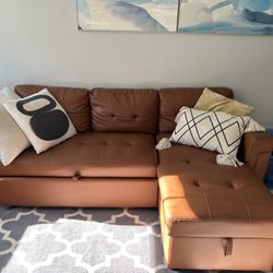 Faux Leather L Shaped Couch 