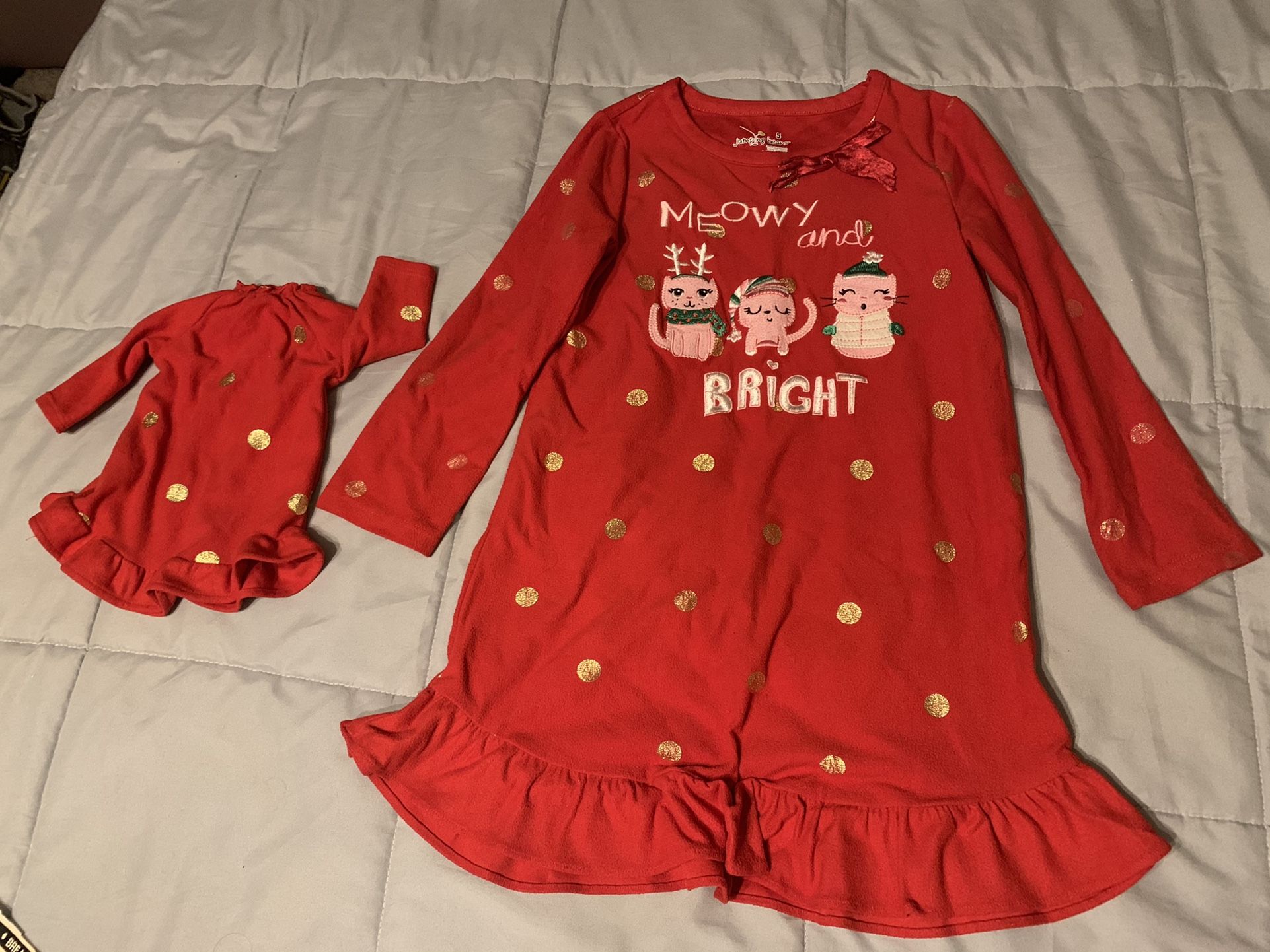 Christmas Pajama Nightgown Matching Doll Nighgown Children Size 5