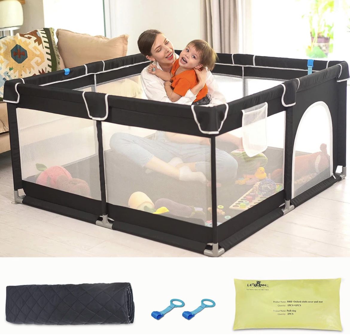 Baby Playpen with Mat, Letfonmo Play Pens for Babies and Toddlers, Baby Play Yards No Gaps, Playpen with Gate, Indoor & Outdoor Kids Activity Center, 