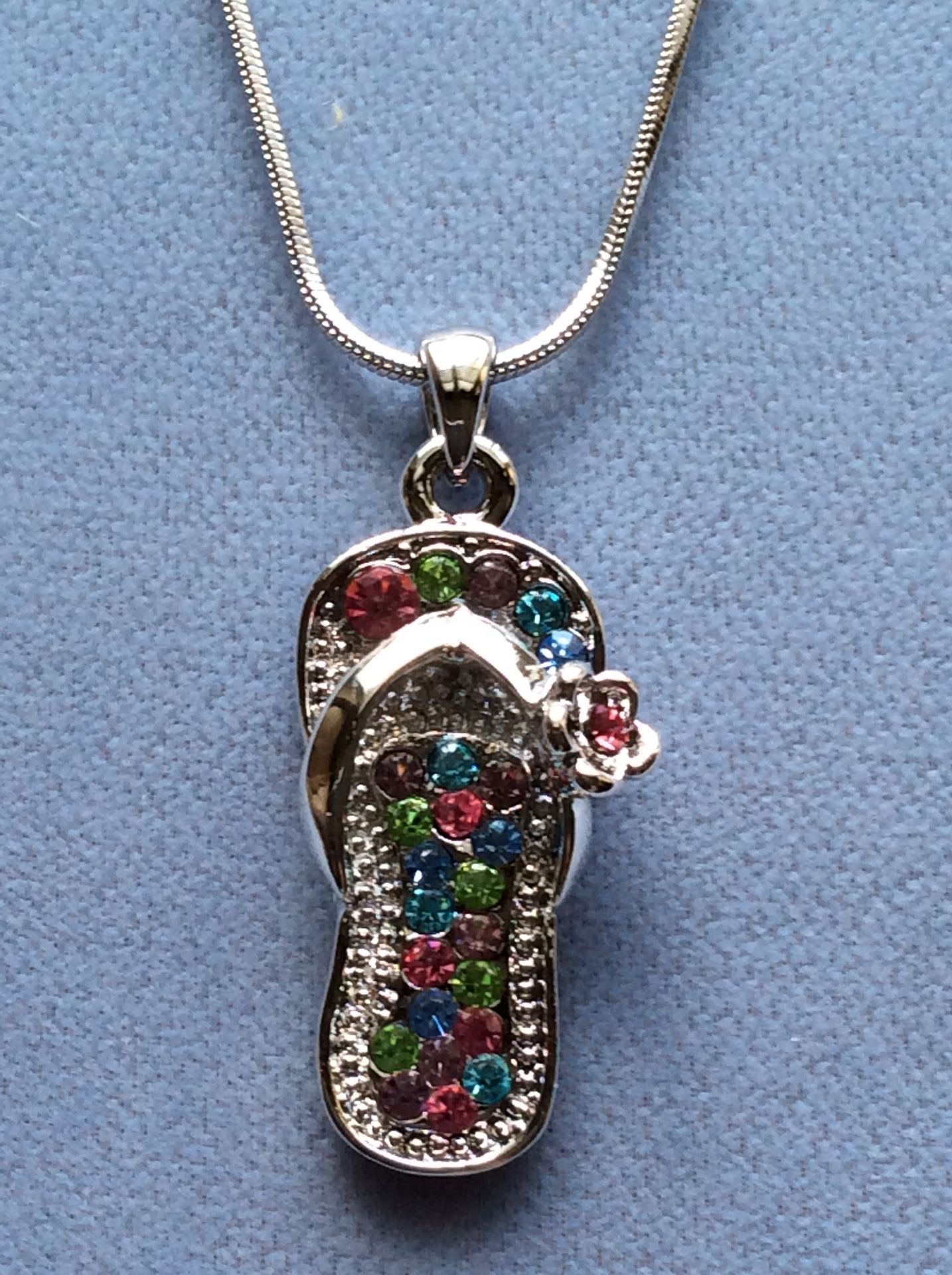 MultiColor Crystal Sandal Necklace On Snake Chain *Ship Nationwide Or Pickup Boca Raton