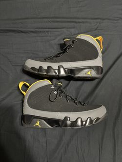 jordan 9 charcoal/university gold