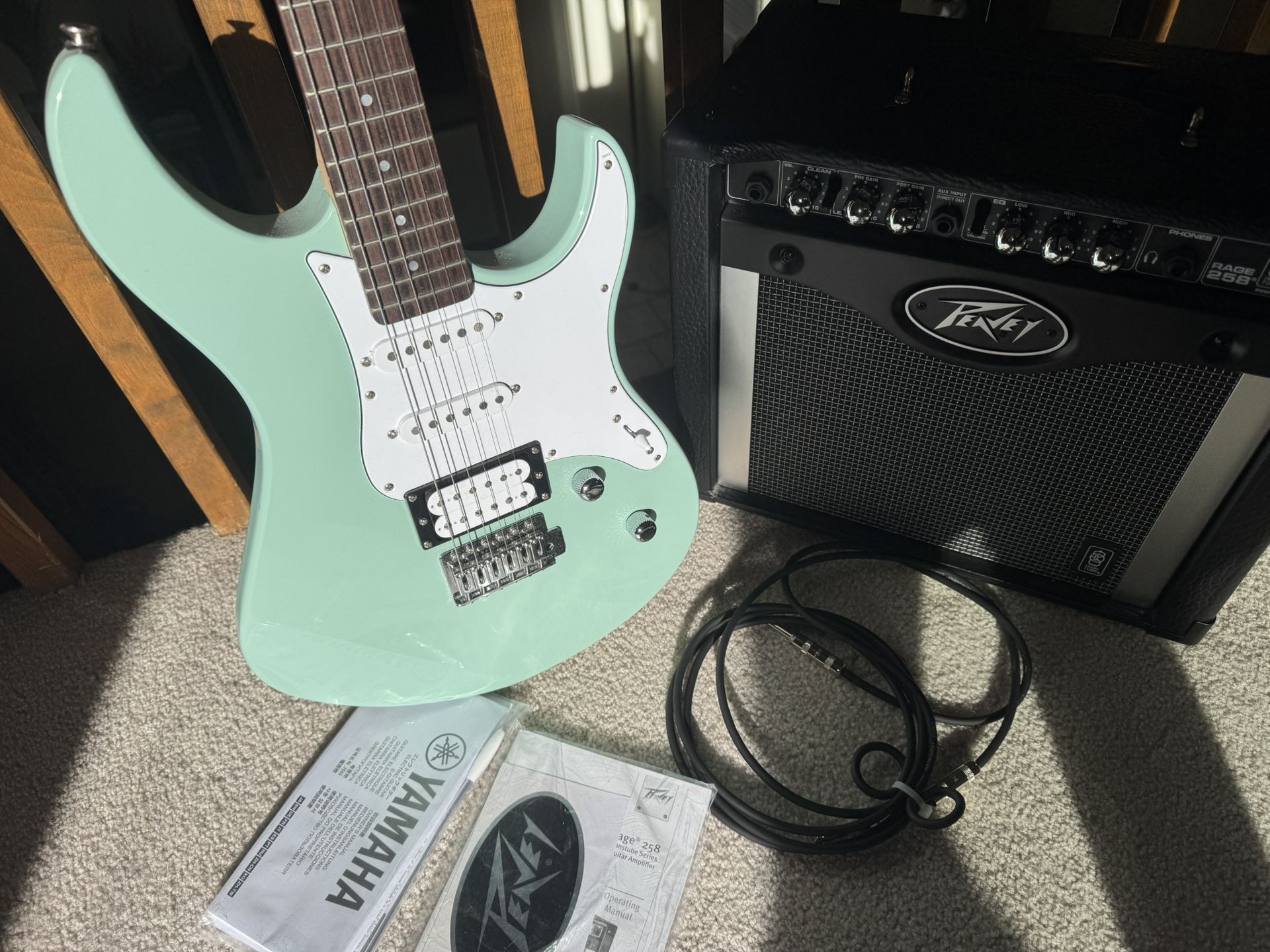 Yamaha NEW Turquoise/White Electric Guitar + Amp/Pick