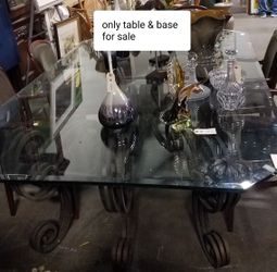 Large Glass Table w/ Wrought Iron Base