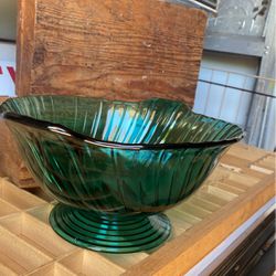Vintage Swirl, Jeanette Depression, Glass Aquamarine Bowl Dish Footed Pedestal Serving 10.5 X 5”