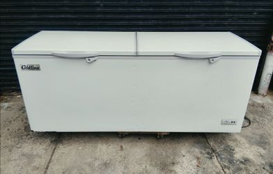 Commercial 77" chest freezer. Deep freezer. Frozen food.