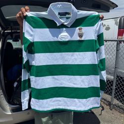 Polo Ralph Lauren Green/White Stripe Polo Bear Custom Slim Fit Rugby Polo Shirt