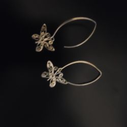 .925 Sterling Silver Butterfly Dangle Earrings 