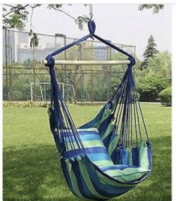 Hammock Hanging Rope Chair Patio Outdoor Swing Seat Blue Or Red With Pillows