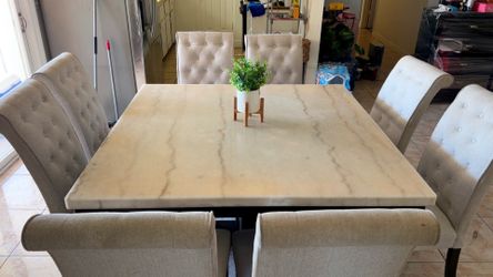 9-Piece Dining Set Table + 8 Chairs marble