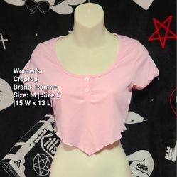 Romwe | Women's Pink Ribbed Crop top | Size M / US 6 | 15 W x 13 L |
