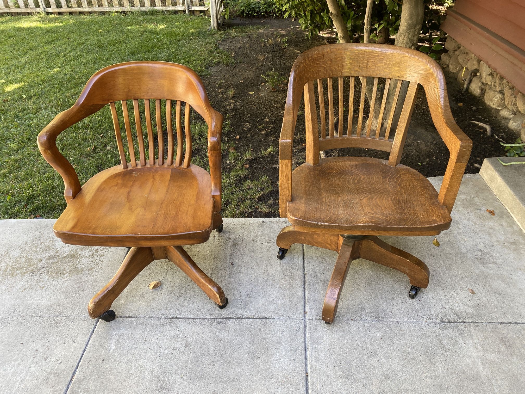 Two Antique Wood Bankers Chairs