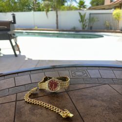Iced Out Gold watch With Bracelet