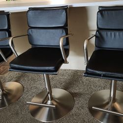 3X Adjustable Bar Stools Modern Dinning Chair w/ Back & Armrest  Black