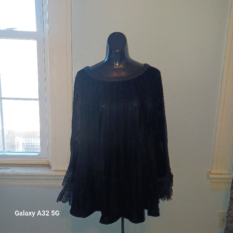 Soft Surroundings Black Velvet Blouse Pippa Pleats size L