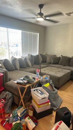 Large Gray Sectional Sofa with Ottoman